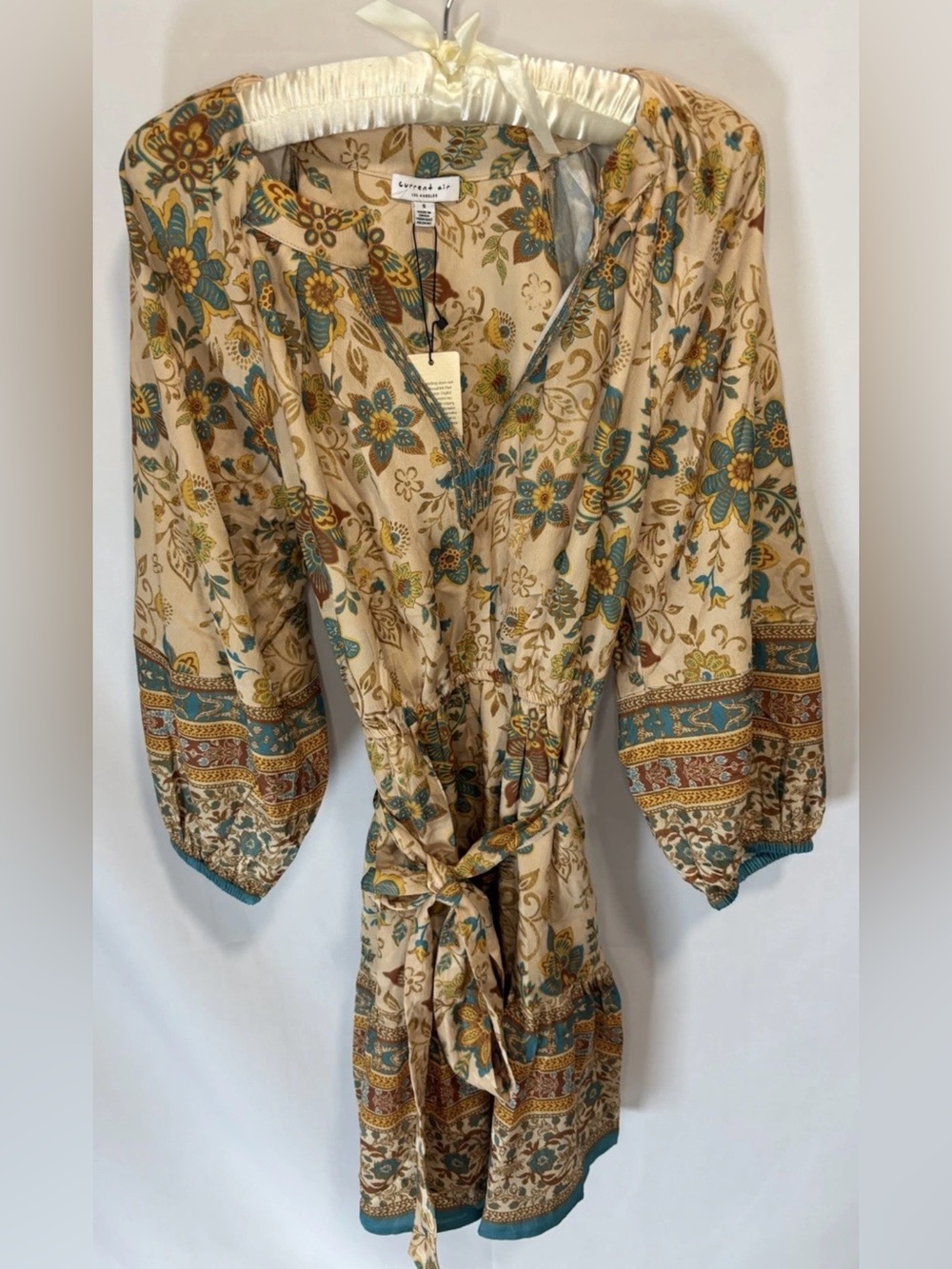 Current Air NWT Women's Ruffled Split Neck Floral Belted Knee Length Dress Small